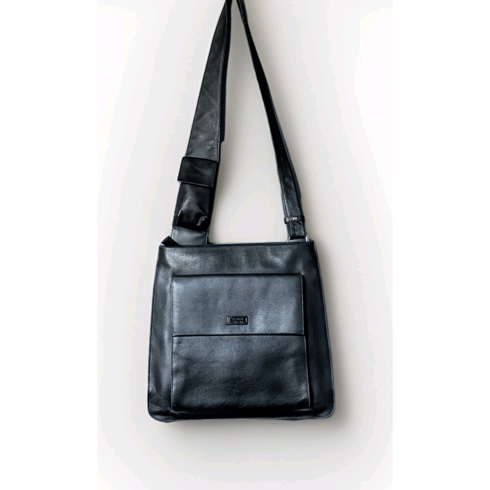Vintage Sigrid Olsen Italy Black Leather Messenger Bag Crossbody Unisex